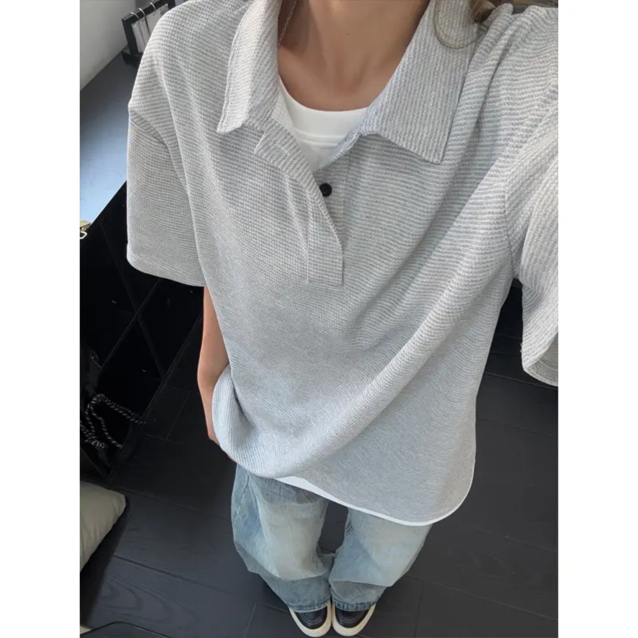 浅灰色短袖男款polo衫夏季阳光干净男生穿搭正肩翻领t恤重磅半袖