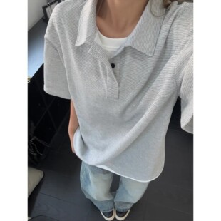 浅灰色短袖男款polo衫夏季阳光干净男生穿搭正肩翻领t恤重磅半袖