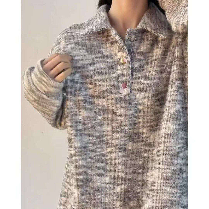 高级感灰色polo卫衣男款春秋加绒小香风针织长袖t恤复古情侣外套