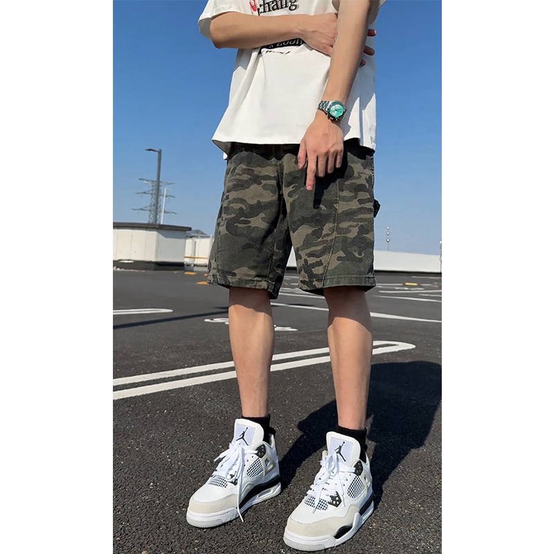 美式复古工装迷彩短裤男vintage夏季潮牌设计感四五分伐木运动裤