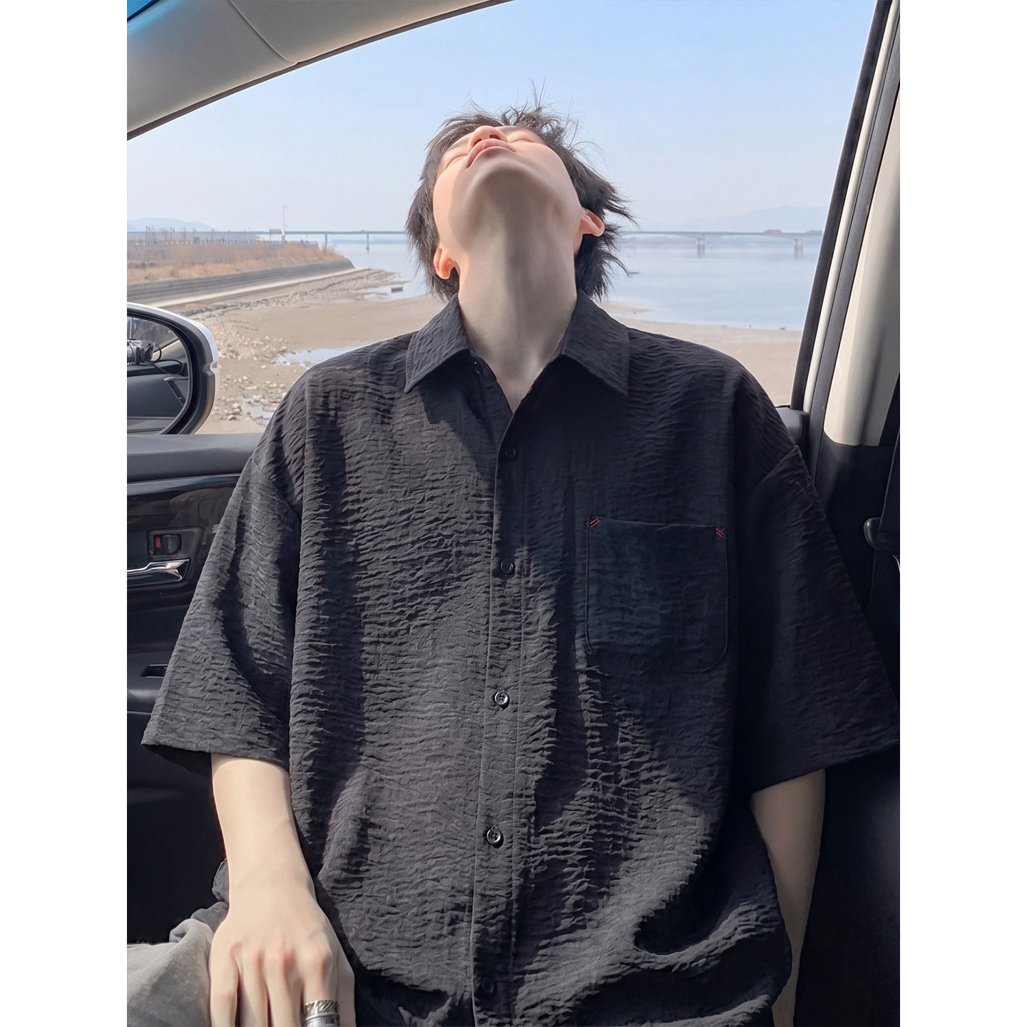 短袖仿亚麻衬衫男女夏季薄款寸衫2026新款高级感痞帅男生棉麻衬衣