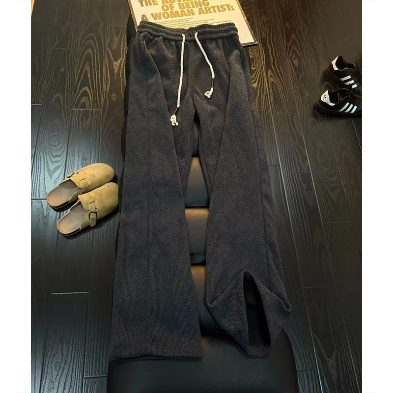 美式深灰色肌理感休闲裤男秋冬垂坠感cleanfit裤子宽松直筒阔腿裤