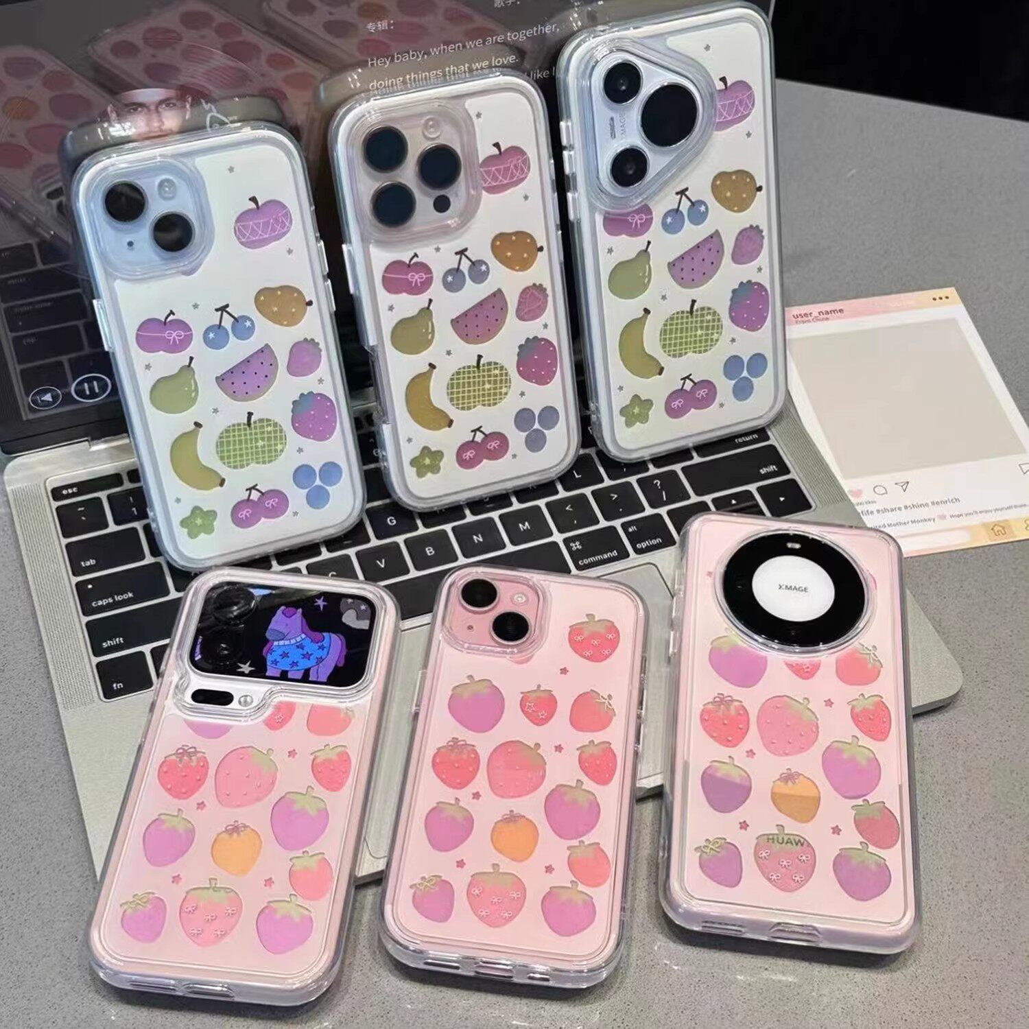 镂空草莓水果适用苹果17手机壳iPhone16/15/14promax新款vivo华为nova15/14简约OPPO荣耀500小米17三合一p80