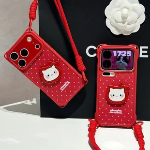 波点kitty酱适用苹果17手机壳iPhone16新年款vivox300四角挂绳OPPOfindx9华为nova14斜挎s30小米17promax全包