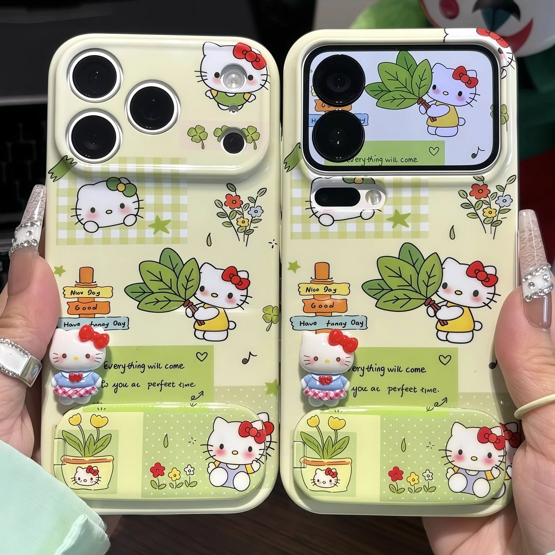 柚子叶猫咪支架适用苹果17手机壳iPhone16/15promax华为mate80新款p70菲林vivos50红米turbo5max可爱女reno15