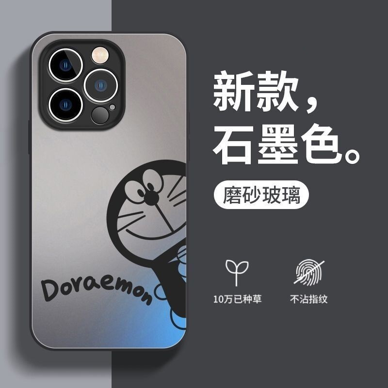 英文哆啦适用苹果16Promax手机壳iPhone15/14新款13/12mini钢化玻璃11promax卡通Xsmax全包7P/8Plus情侣se3/2