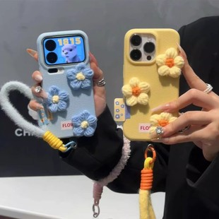 冬季毛绒立体花朵适用苹果17pro手机壳iPhone16/15/14新款vivo华为mate70小清新OPPOreno15皮纹y500pro小米17