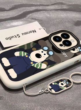 背带裤掌门狗适用苹果15promax手机壳iphone16新款14plus卡通13/12mini情侣xr/xsmax挂扣7/8plus全包se3/2潮