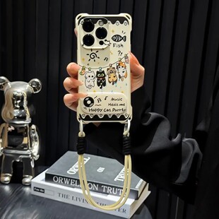 卡通衣架小猫适用苹果17Air手机壳iPhone16/15新款vivoX300华为pura80可爱女OPPOreno14斜挎挂绳小米17promax