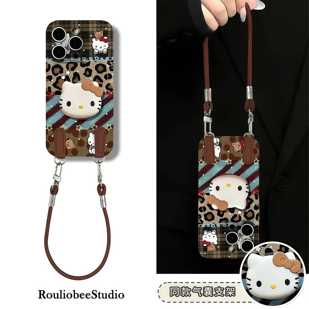 豹纹拼接kitty猫适用苹果手机壳