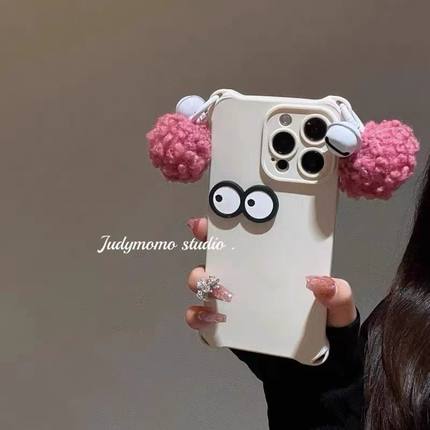 秋冬毛绒铃铛适用苹果16promax手机壳华为nova13新款vivox200创意OPPOreno12斜挎pura70红米note14pro荣耀x60