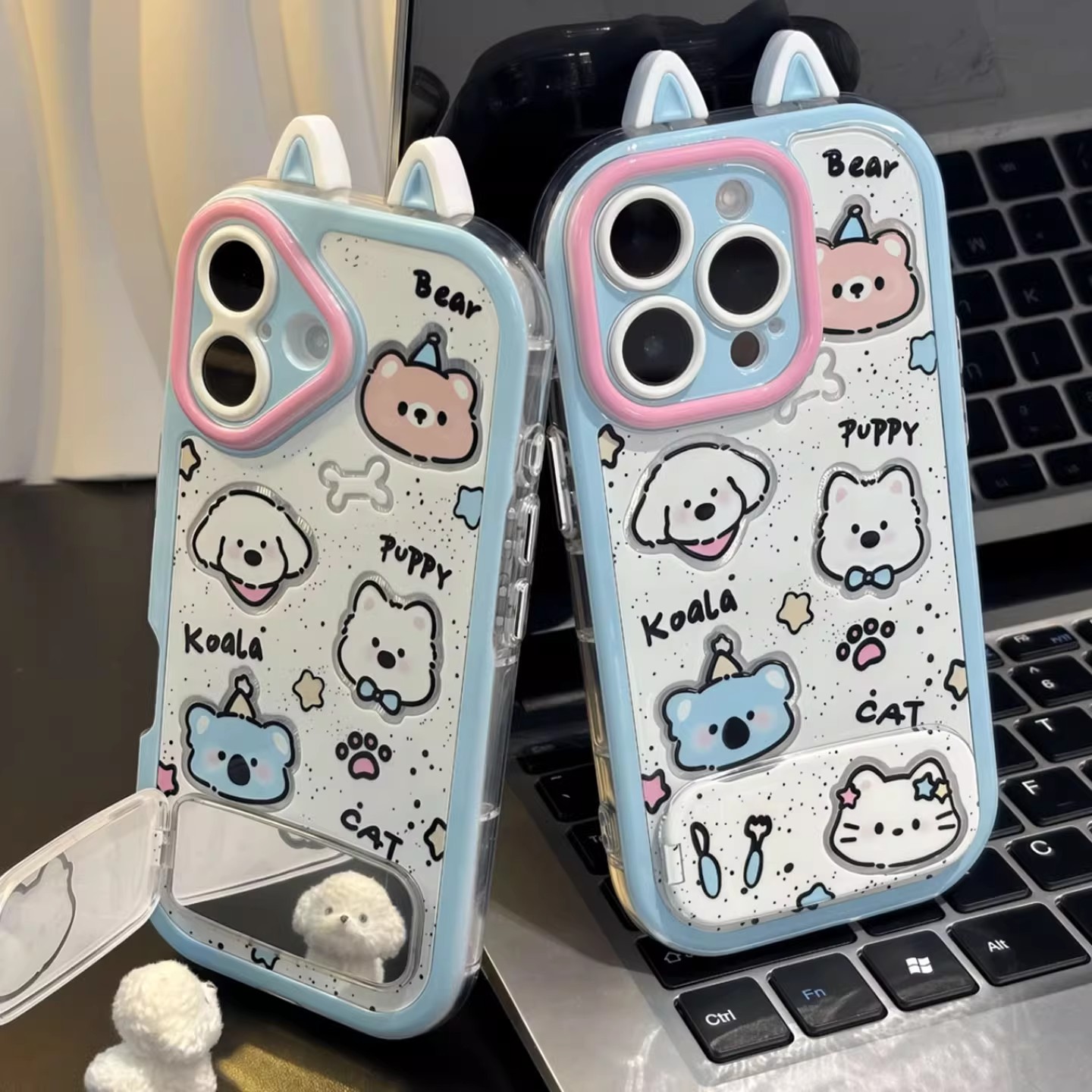 考拉西高地耳朵支架适用苹果16手机壳iPhone15/14/13promax新款华为nova14可爱vivos30女reno14小米15pro防摔