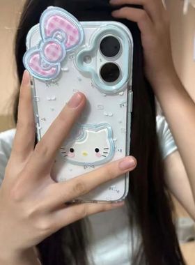 小清新kt猫适用苹果17pro手机壳iPhone16/15promax新款vivos30华为nova14可爱OPPOA5X透明红米note15pro+防摔