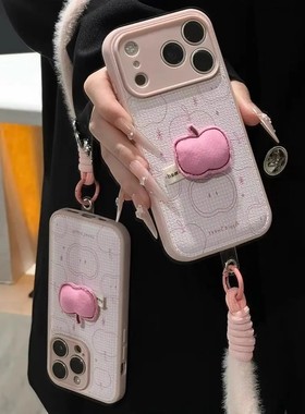 立体布艺苹果公仔适用苹果17pro手机壳vivox300华为nova14红米k90promax冬季iPhone16/15/14Plus创意OPPOA6GT