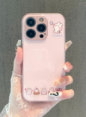 粉色兔子适用opporeno9手机壳a97新款findx6/x5玻璃k10/k9s可爱reno7/6/5/4pro卡通a93/a92s女全包a58防摔r15
