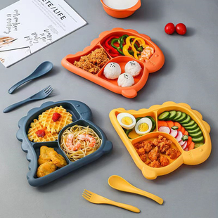 专用训练婴儿宝宝学吃饭卡通碗分格盘辅食神器 儿童硅胶餐盘吸盘式