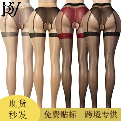 跨境大码丝袜假吊带开档丝袜女夏季薄款丝袜防勾丝袜可插入外穿