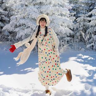 圣诞元素衣服氛围感穿搭战袍连衣裙子宽松服装甜美波点女生慵懒风