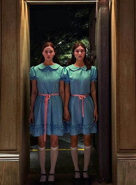 闪灵cos服双胞胎万圣节服装cosplay女生The Shining蓝色连衣裙子
