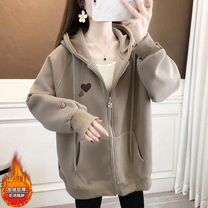 春装2025年新款爆款加绒卫衣女连帽开衫时尚洋派拉炼女装上衣外套