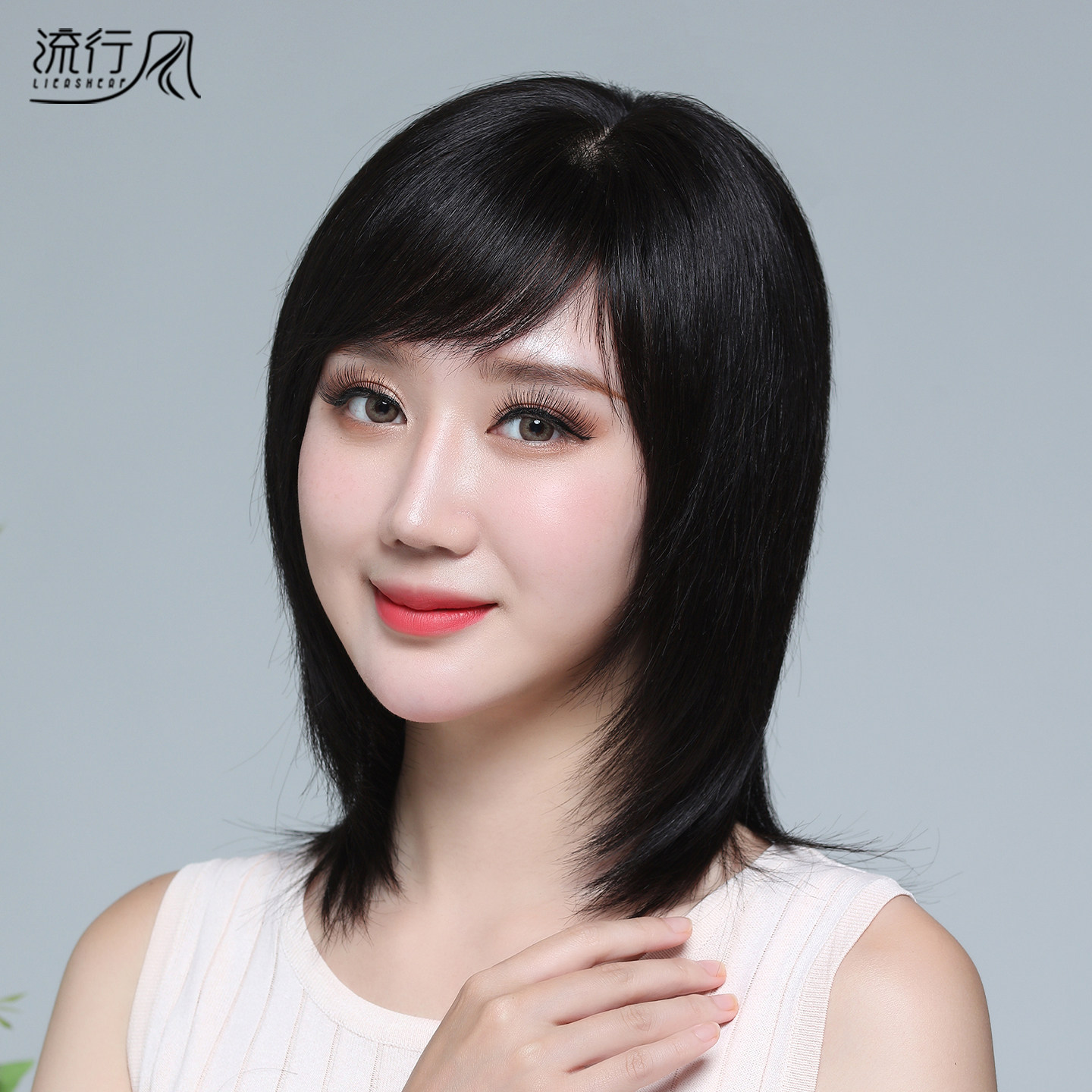 假发女短发全真发圆脸修脸中长发自然全头套式真人发丝锁骨假发套
