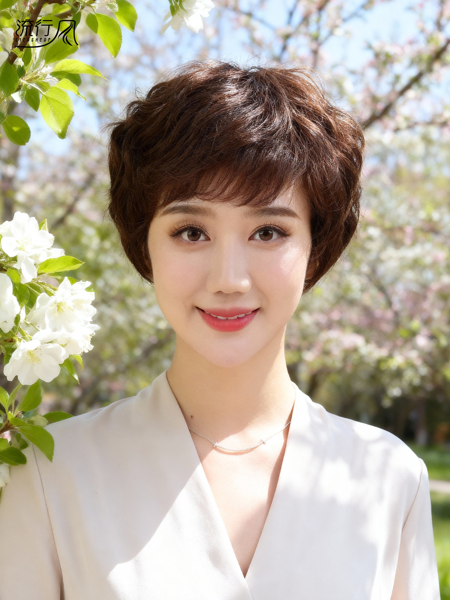 假发短发女妈妈款真发全头套式女士中老年卷发全真人发套自然发型