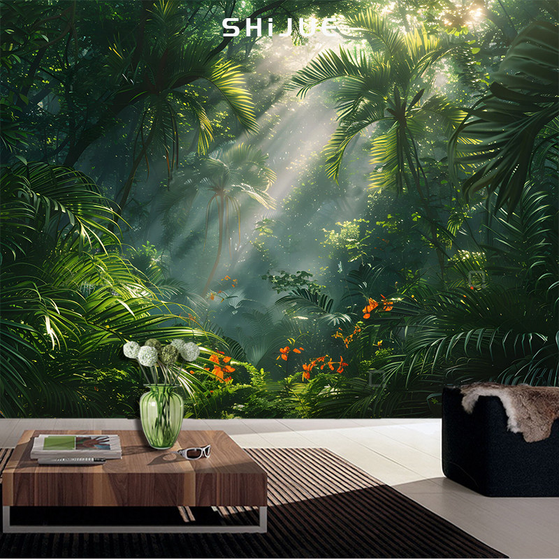 东南亚原始森林艺术壁纸客厅沙发壁布百年大树壁画电视机背景墙布,家装主材,定制壁画,淘宝优惠券,粉丝福利购,淘宝优惠卷