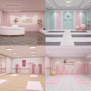 舞蹈室3d壁纸芭蕾舞学校教室背景墙培训中心墙布前台造型logo墙纸