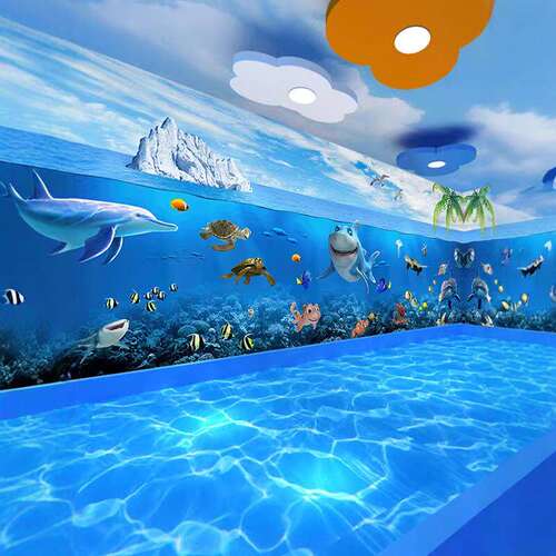 海底世界海豚背景墙壁画可定制