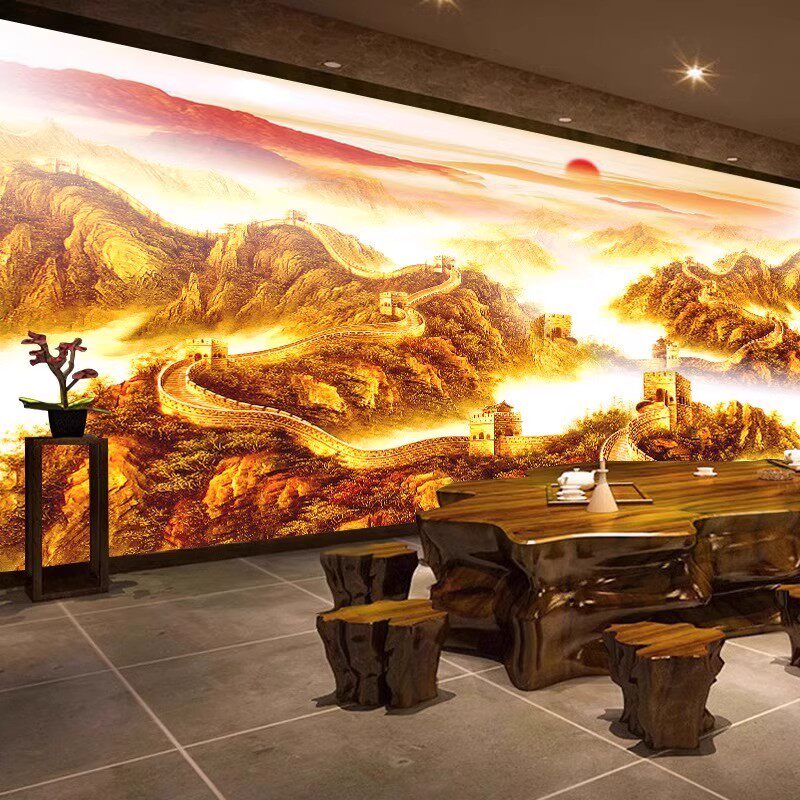 3d国画万里长城壁布新中式电视背景墙壁纸客厅餐厅展馆墙装饰壁画