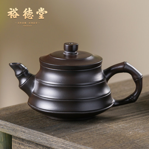 柴烧紫砂壶泡茶壶潮州手拉壶单壶原矿名家茶具纯手工竹韵壶礼盒装