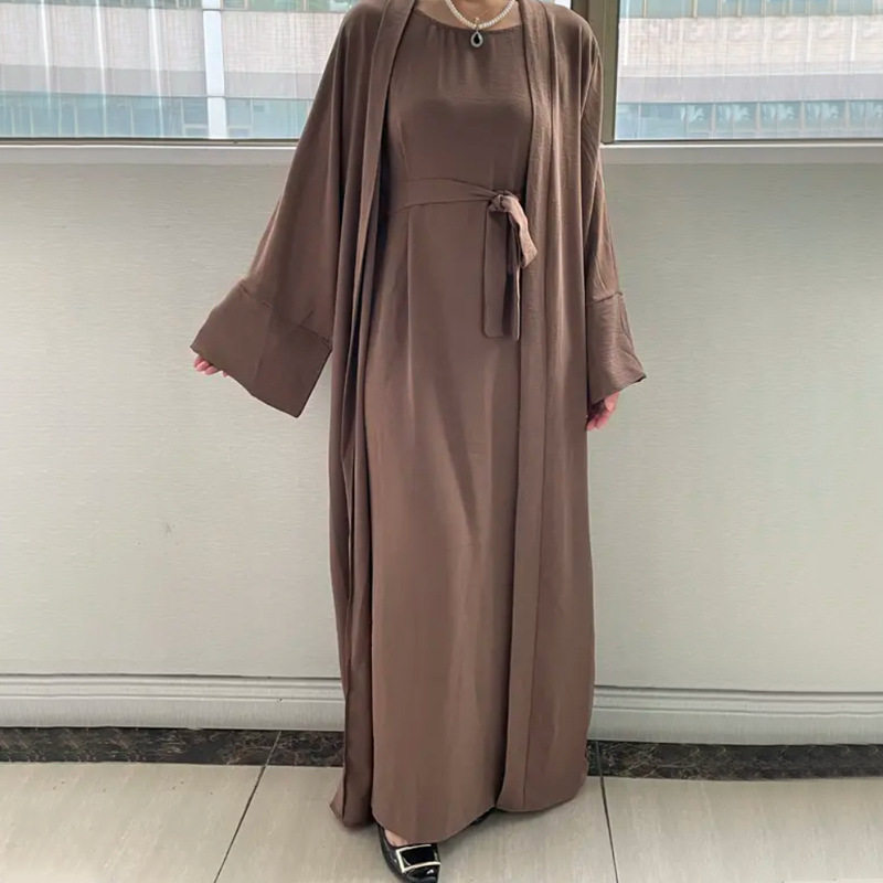 长袍裙外套女装纯色大码外贸开衫2件套