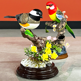 仿真煤山雀声控鹦鹉儿童感应小鸟玩具玄关桌面摆件鱼缸造景装饰品