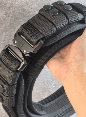 合金扣战术硬腰带保安工作服腰带男外腰带黑多功能作训加长武装带