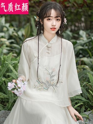 茶服禅意女装改良旗袍上衣两件套