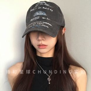 原创手绘美式复古街头涂鸦棒球帽男女弯檐大头围帽子显脸小鸭舌帽