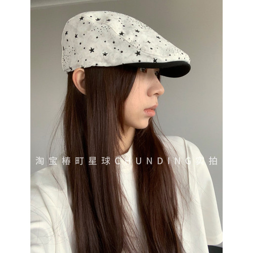 日系星星印花前进帽复古正反两戴