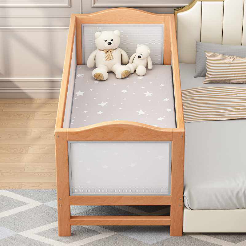 实木拼接婴儿床拼接大床加宽床边床带护栏男孩宝宝榉木小床儿童床
