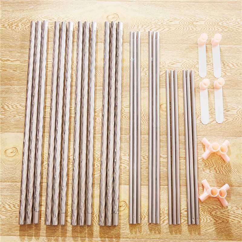 加粗加厚落地家用带支架不锈钢纹架子蚊帐杆子1.5米1.8m床配件2.0