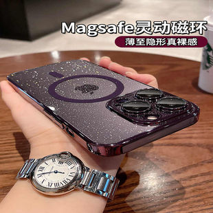新款超薄防摔适用苹果15promax手机壳磁吸充电iph小众one14透明16闪粉高级13por镜头膜套1211网红plus硅胶硬