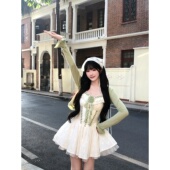 少女甜美蓬蓬吊带裙针织开衫 法式 女 青雾白茶 越韩小鱼Musefish