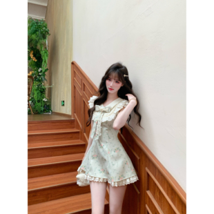 越韩小鱼Musefish 花与爱丽丝 甜美少女感小飞袖收腰连衣裙