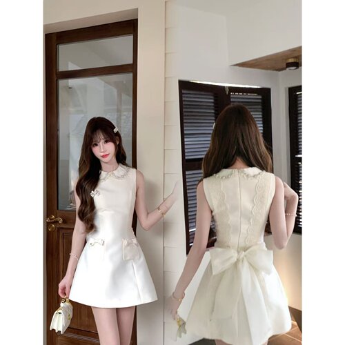 越韩小鱼Musefish 露思千金 气质名媛风连衣裙蕾丝边蝴蝶结A字裙