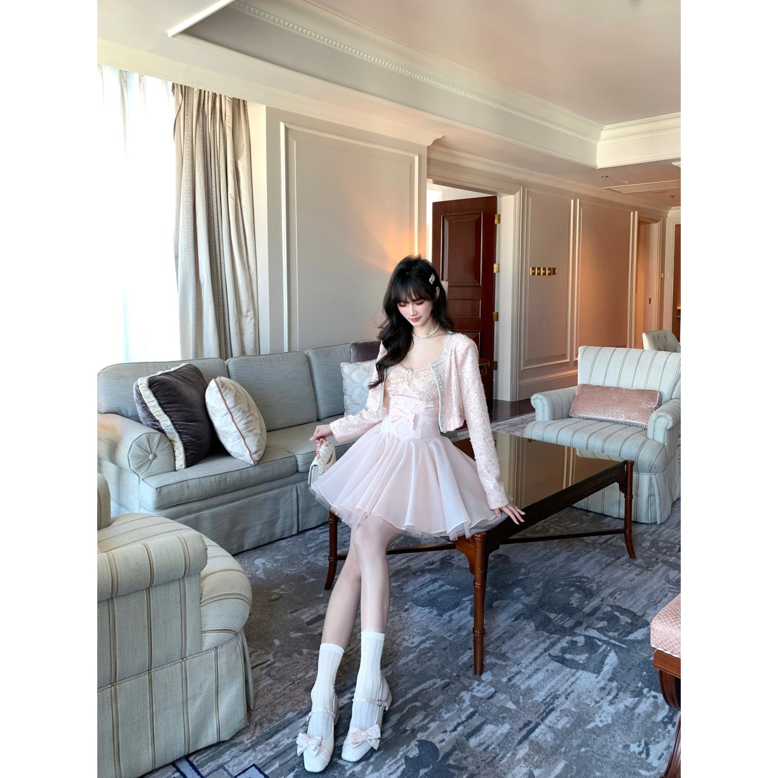 越韩小鱼 安妮舞会 重工亮片蓬蓬吊带裙千金风外套生日礼裙套装女,女装/女士精品,礼服/晚装,淘宝优惠券,粉丝福利购,淘宝优惠卷