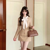 越韩小鱼 女 两件套装 古堡千金 小香风外套气质千金重工连衣裙法式