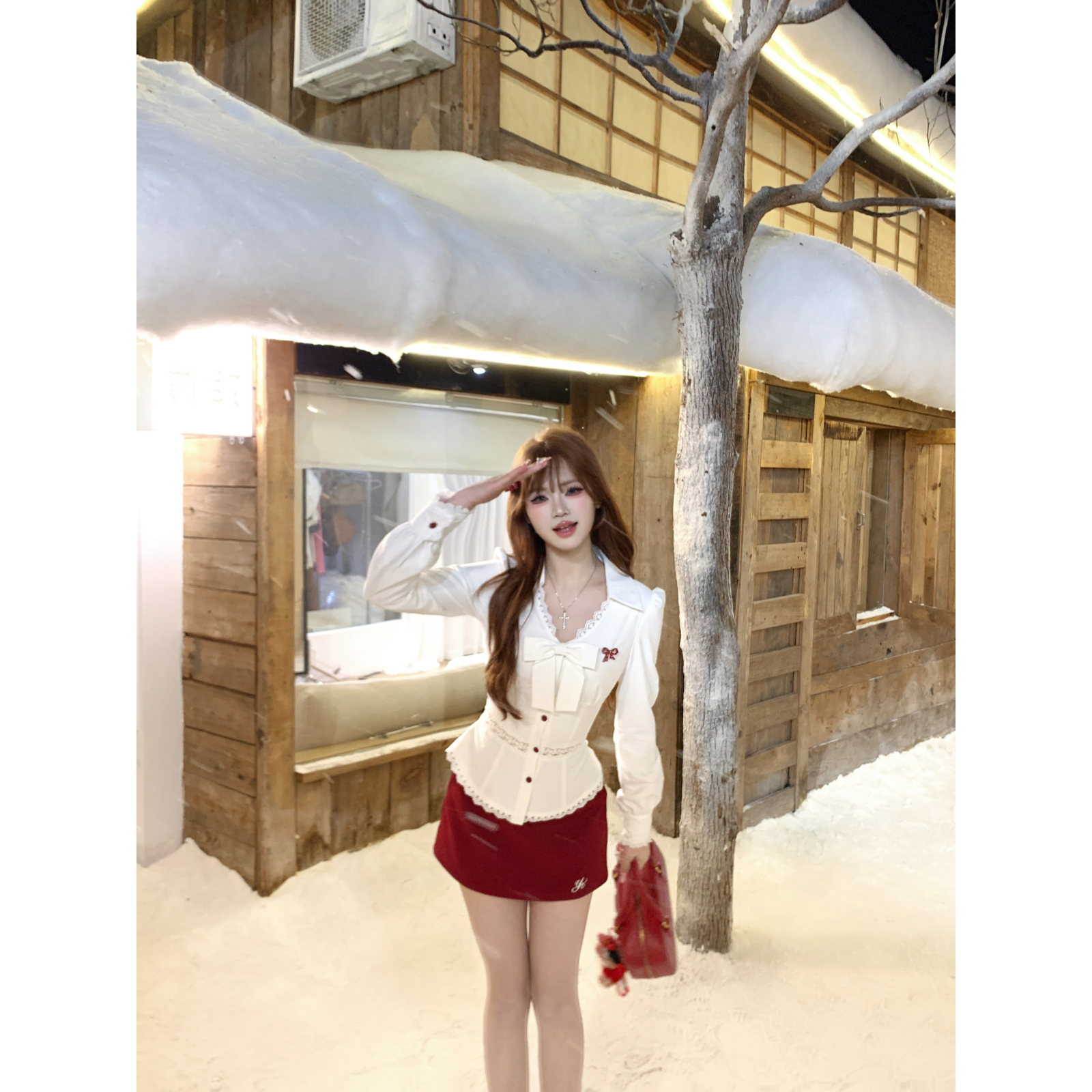 越韩小鱼 爱丽丝 纯欲甜辣蝴蝶结衬衣收腰显瘦高腰半裙两件套装女,女装/女士精品,时尚套装,淘宝优惠券,粉丝福利购,淘宝优惠卷