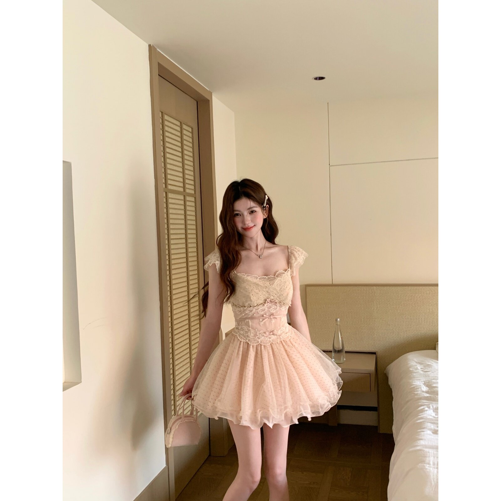 越韩小鱼Musefish 指尖芭蕾 法式重工甜美波点蕾丝公主连衣裙女夏