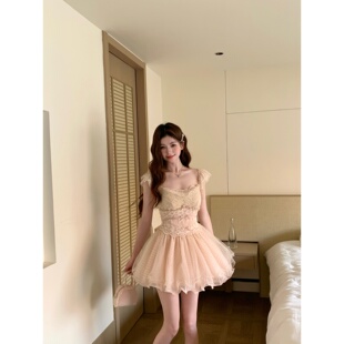 越韩小鱼Musefish 指尖芭蕾 法式重工甜美波点蕾丝公主连衣裙女夏