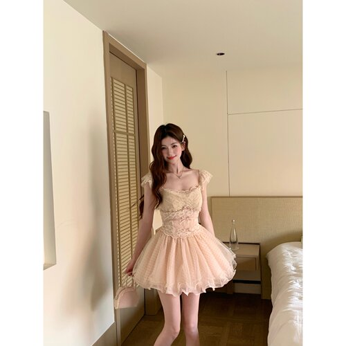 越韩小鱼Musefish 指尖芭蕾 法式重工甜美波点蕾丝公主连衣裙女夏