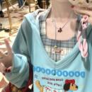 湖蓝色刺绣腊肠狗格子挂脖背心V领卫衣女秋冬上衣超好看两件套装